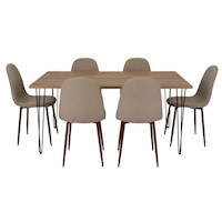 COMEDOR + 6 SILLAS SIN BRAZO - VASSEL / CONCEPT - MIEL / CAFÉ CLARO | MARCA: TUHOME